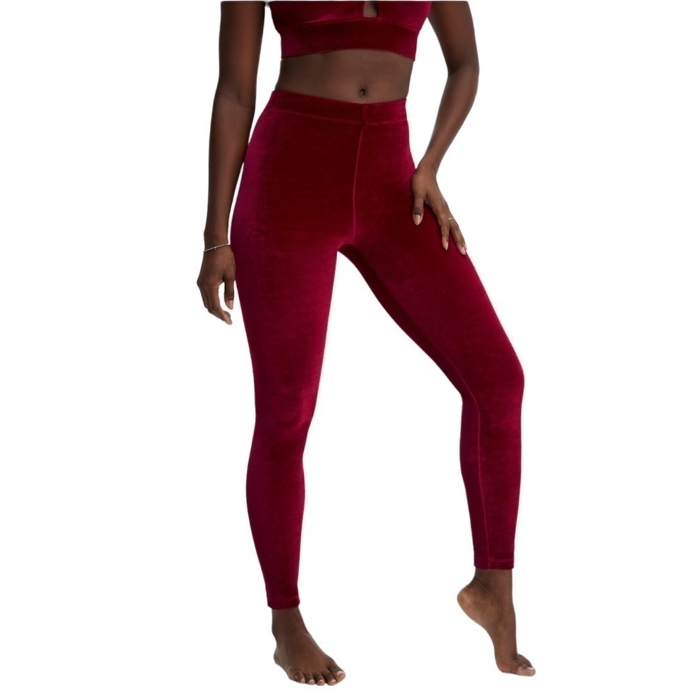 Fabletics Emma Red Velour Leggings Size Small (6)